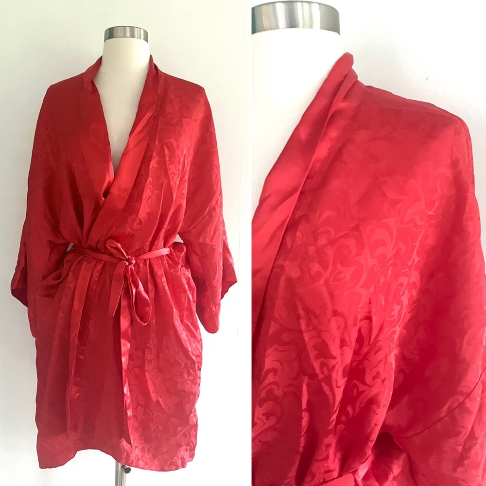 Vintage 80’s Victoria’s Secret gold label red satin robe lingerie